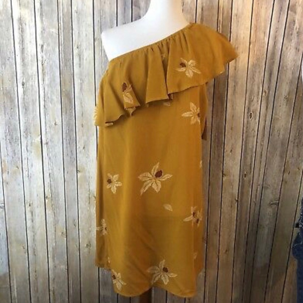 Mossimo Yellow Floral Dress one shoulder